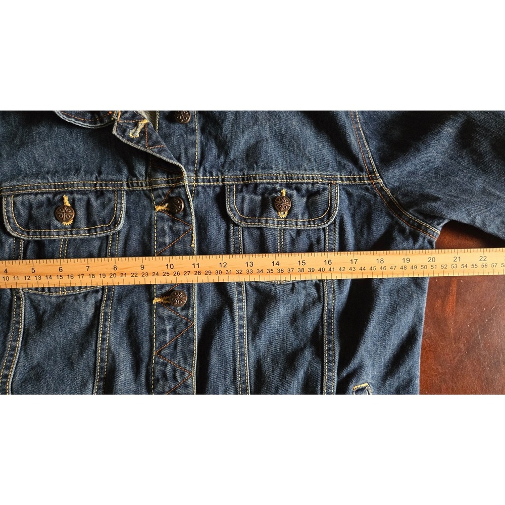 Dressbarn Womens Dark Wash Blue Denim Trucker Jacket 100% Cotton Size Large - Picture 7 of 9